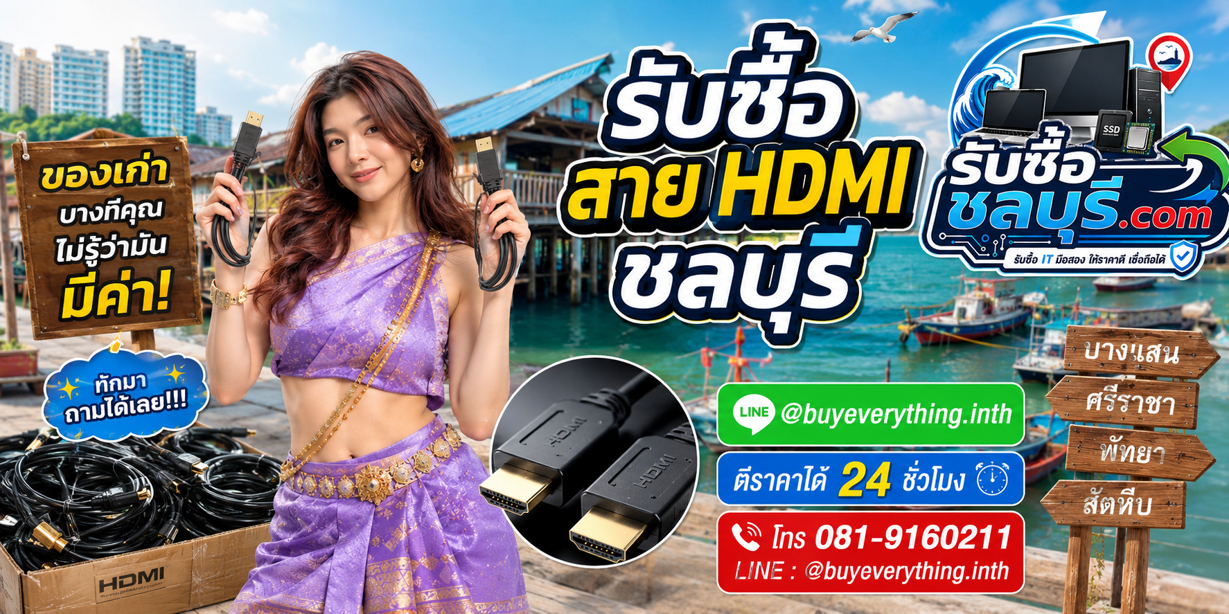 รับซื้อสาย HDMI ชลบุรี ติดต่อ LINE @buyeverything.inth โทร 081-9160211