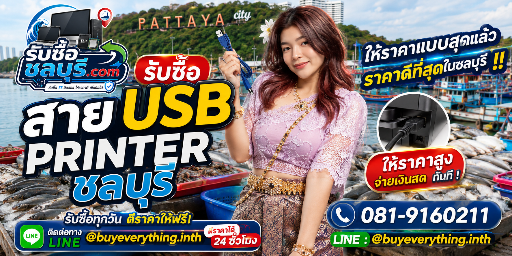 รับซื้อสาย USB Printer ชลบุรี รับถึงที่ ตีราคา 24 ชั่วโมง