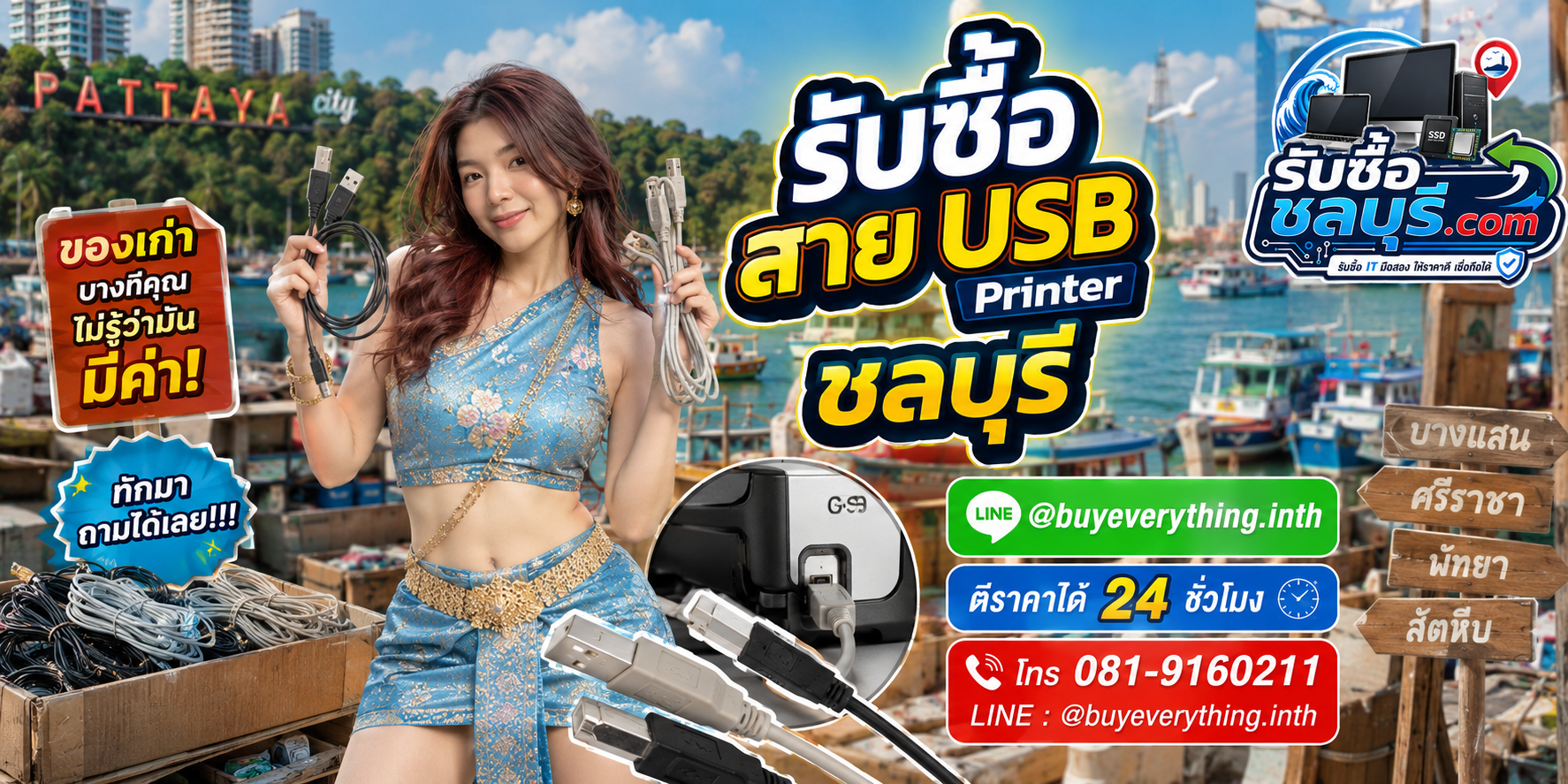 รับซื้อสาย USB Printer ชลบุรี ให้ราคาดี จ่ายเงินสด