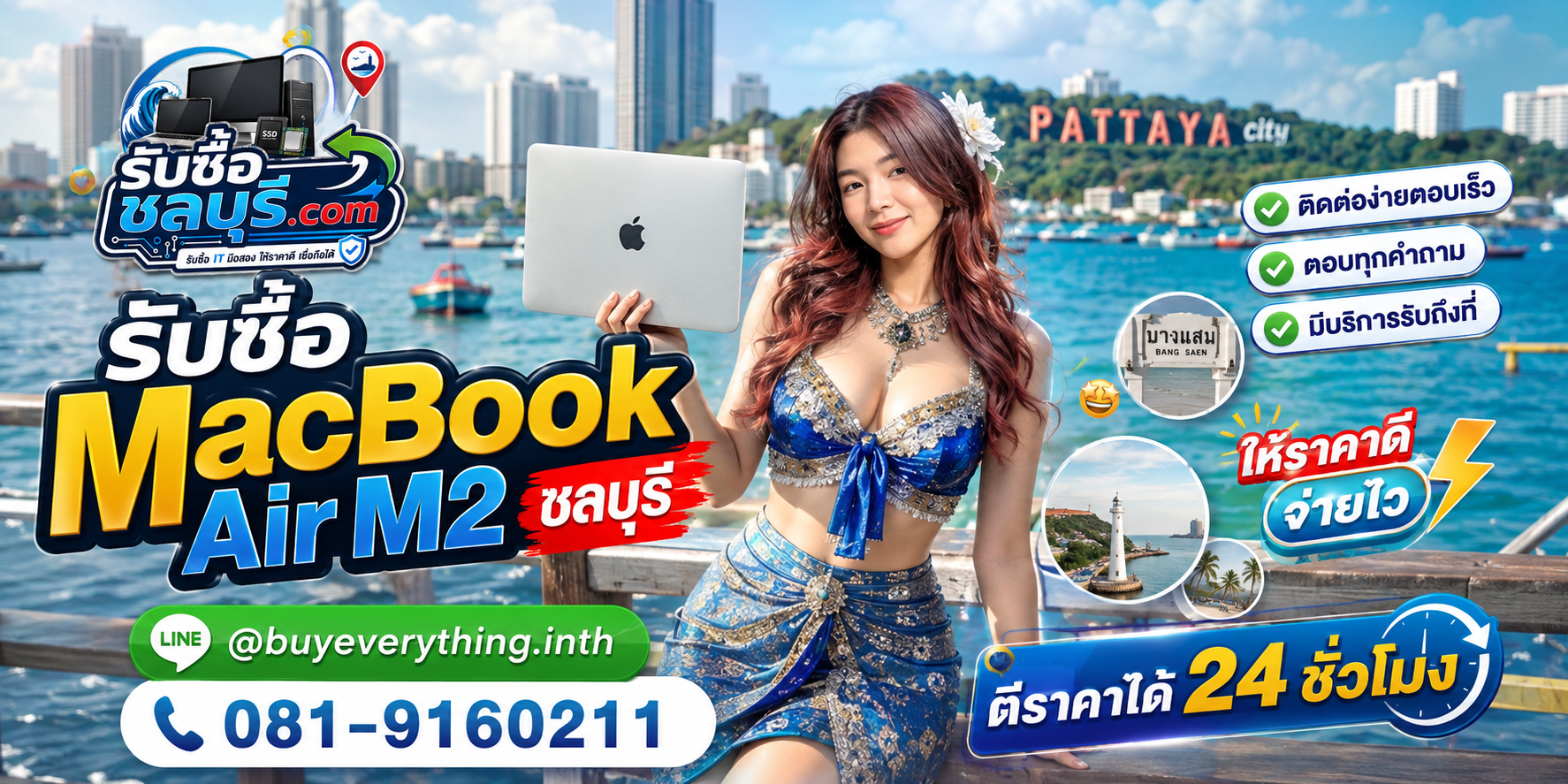 ติดต่อรับซื้อ MacBook Air M2 ชลบุรี LINE @buyeverything.inth โทร 081-9160211