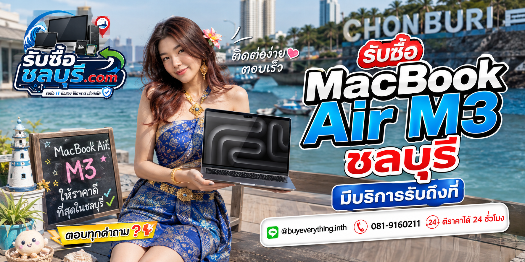 ติดต่อรับซื้อ MacBook Air M3 ชลบุรี LINE @buyeverything.inth โทร 081-9160211